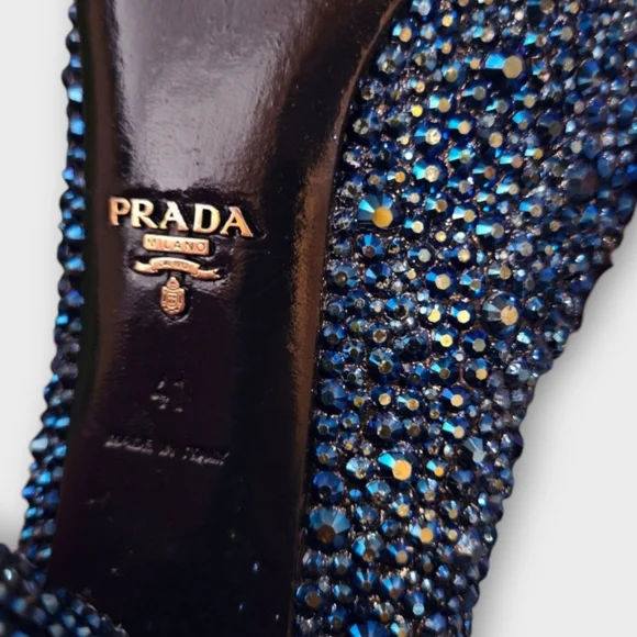 Prada Dark Blue Custom Crystal Tapered Heel Pumps - Picture 11 of 13